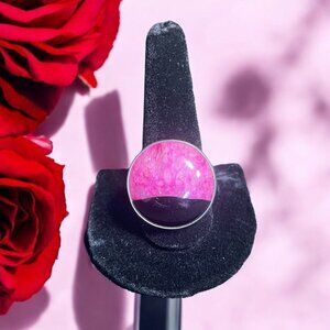 Handcrafted Pink & Black Sterling Silver Statement Ring‎ Artistic Gift Modern